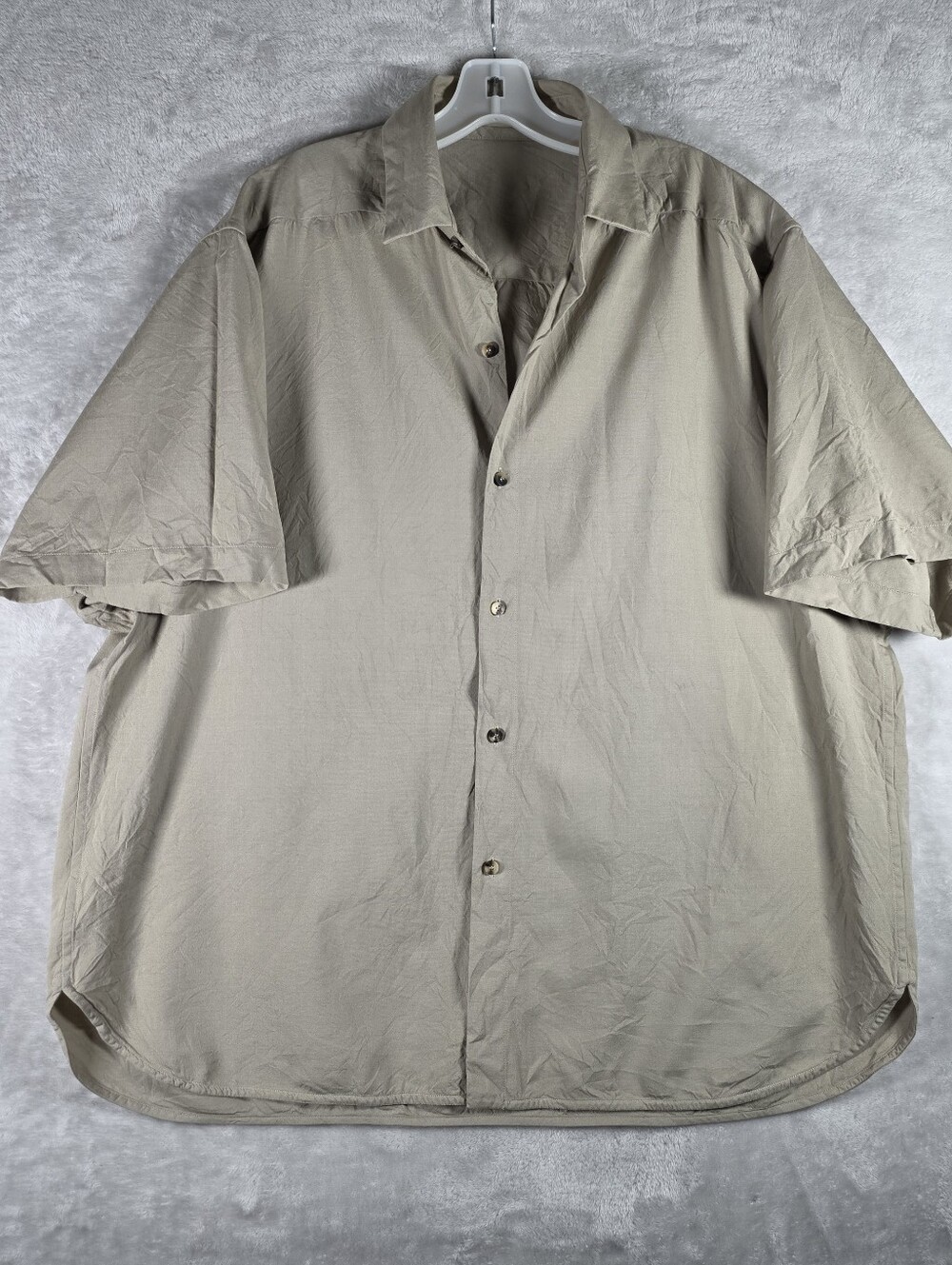 Fear Of God Short Sleeve Button Up Shirt Mens Size 48 Tan Wool Blend Collared